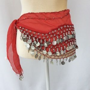 Belly Dancing Hip Scarves ~ set of 2 ~ Black ~ Red